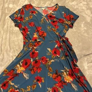 Kaileigh wrap dress - teal, red and floral. Size M